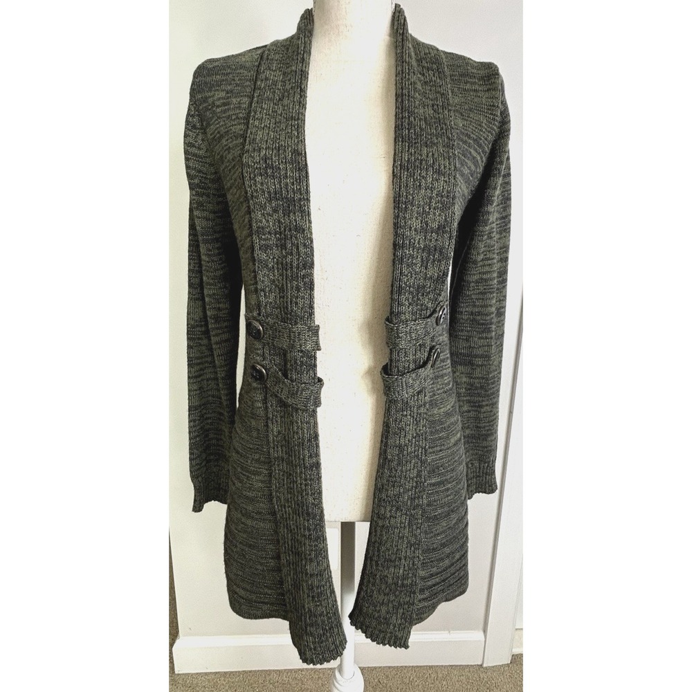 Fortune + Ivy Womens‎ Small cable knit cardigan Green Speckled Open Front NWOT